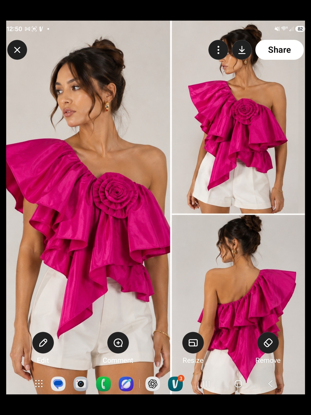 Zara One-Shoulder Hot Pink Ruffle Top with Rosette